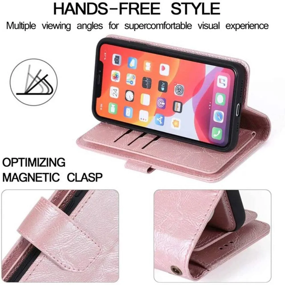 Detachable Flip Folio Zipper Purse Phone Case for iPhone