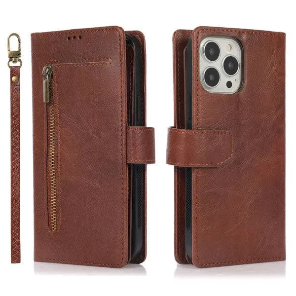 Detachable Flip Folio Zipper Purse Phone Case for iPhone