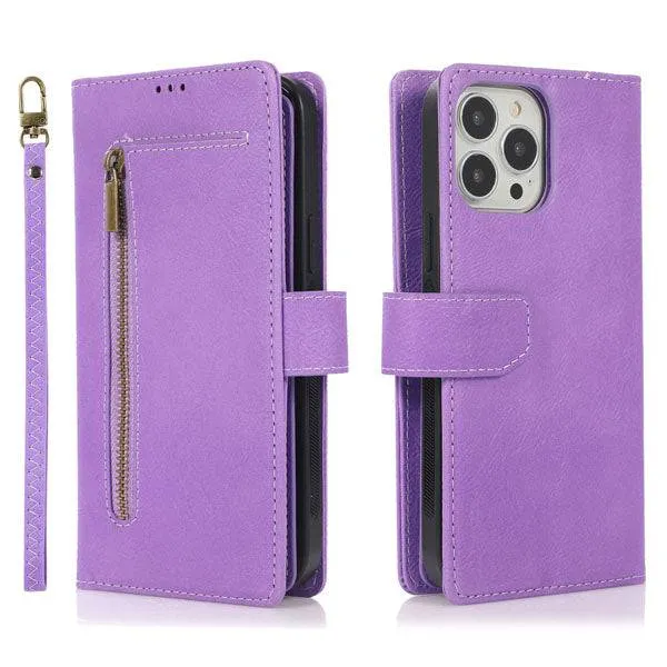 Detachable Flip Folio Zipper Purse Phone Case for iPhone