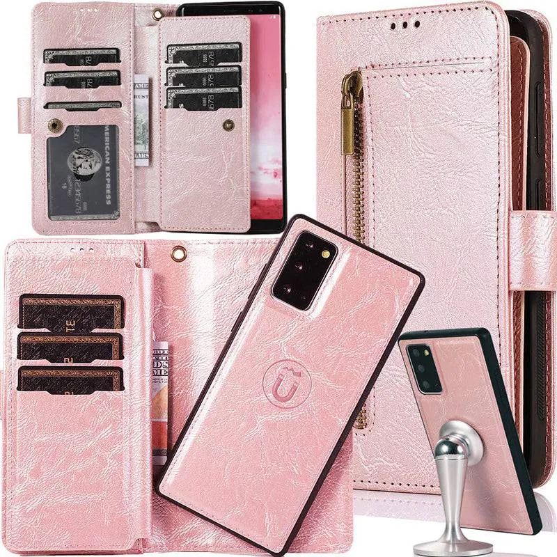 Detachable Flip Folio Zipper Purse Phone Case for Samsung Note Series