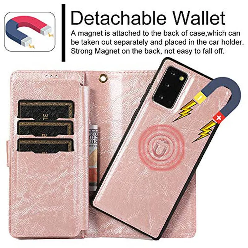 Detachable Flip Folio Zipper Purse Phone Case for Samsung Note Series