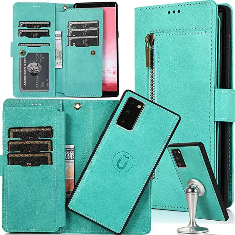 Detachable Flip Folio Zipper Purse Phone Case for Samsung Note Series