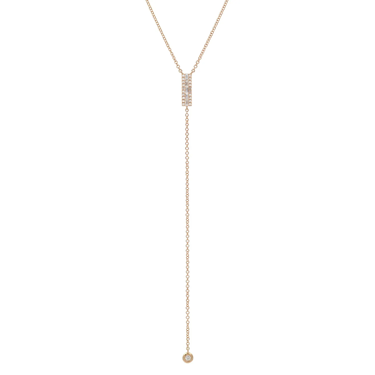 Diamond Baguette Lariat Necklace - Rose Gold