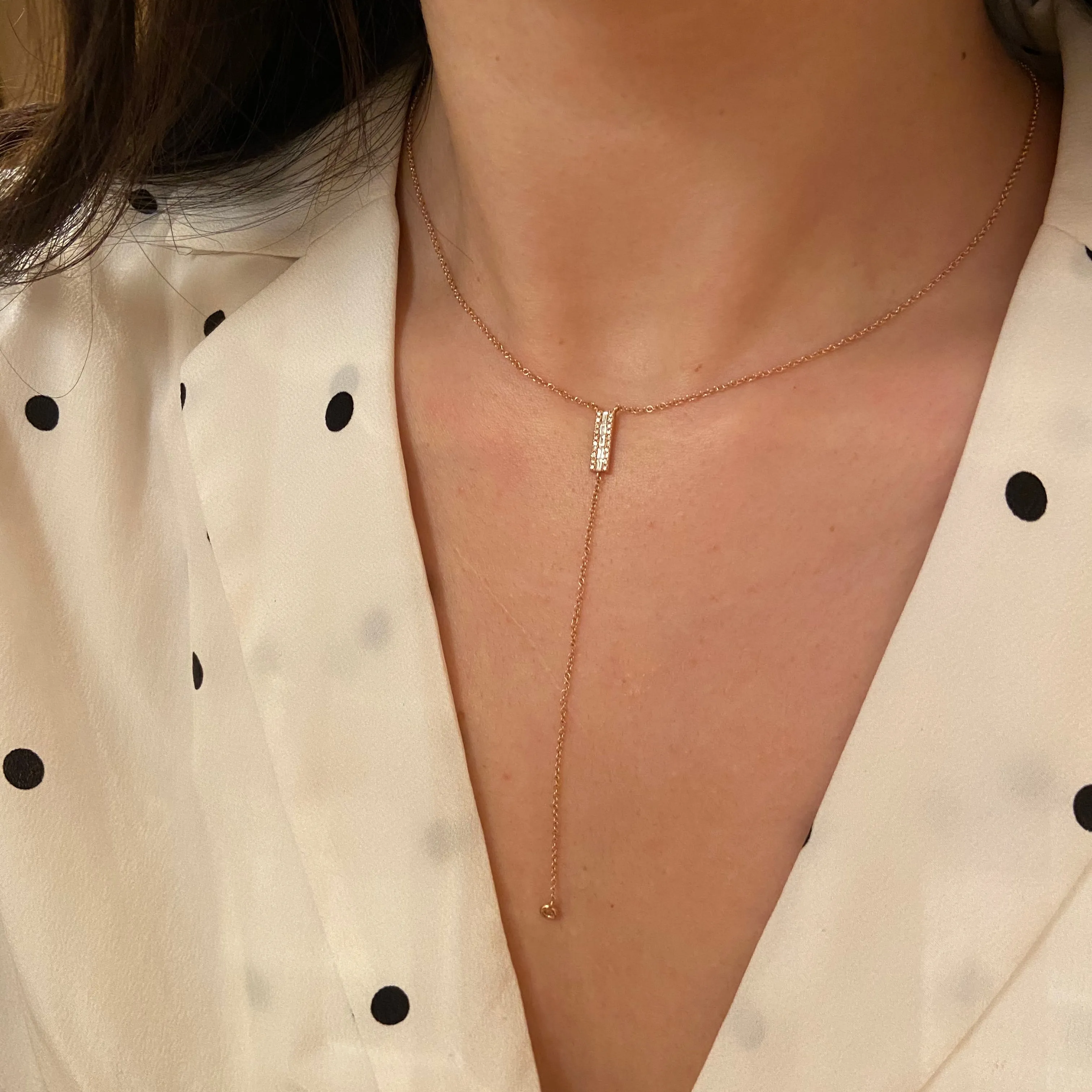 Diamond Baguette Lariat Necklace - Rose Gold