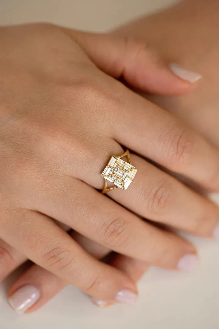 Diamond Baguette Temple Ring