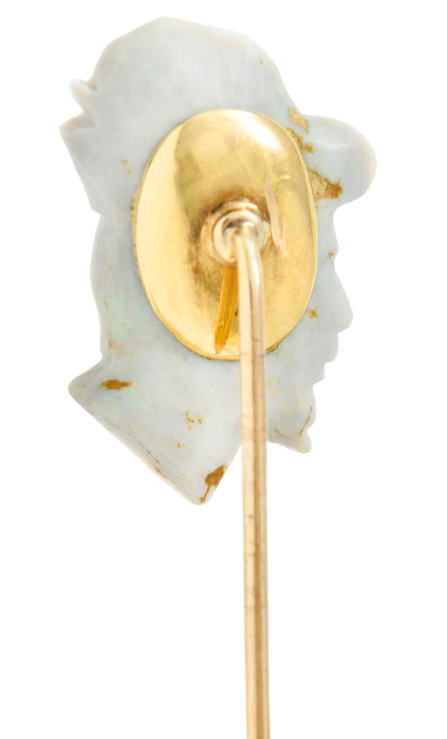 Edwardian Opal 14 Karat Gold Carved Cameo Derby Stickpin