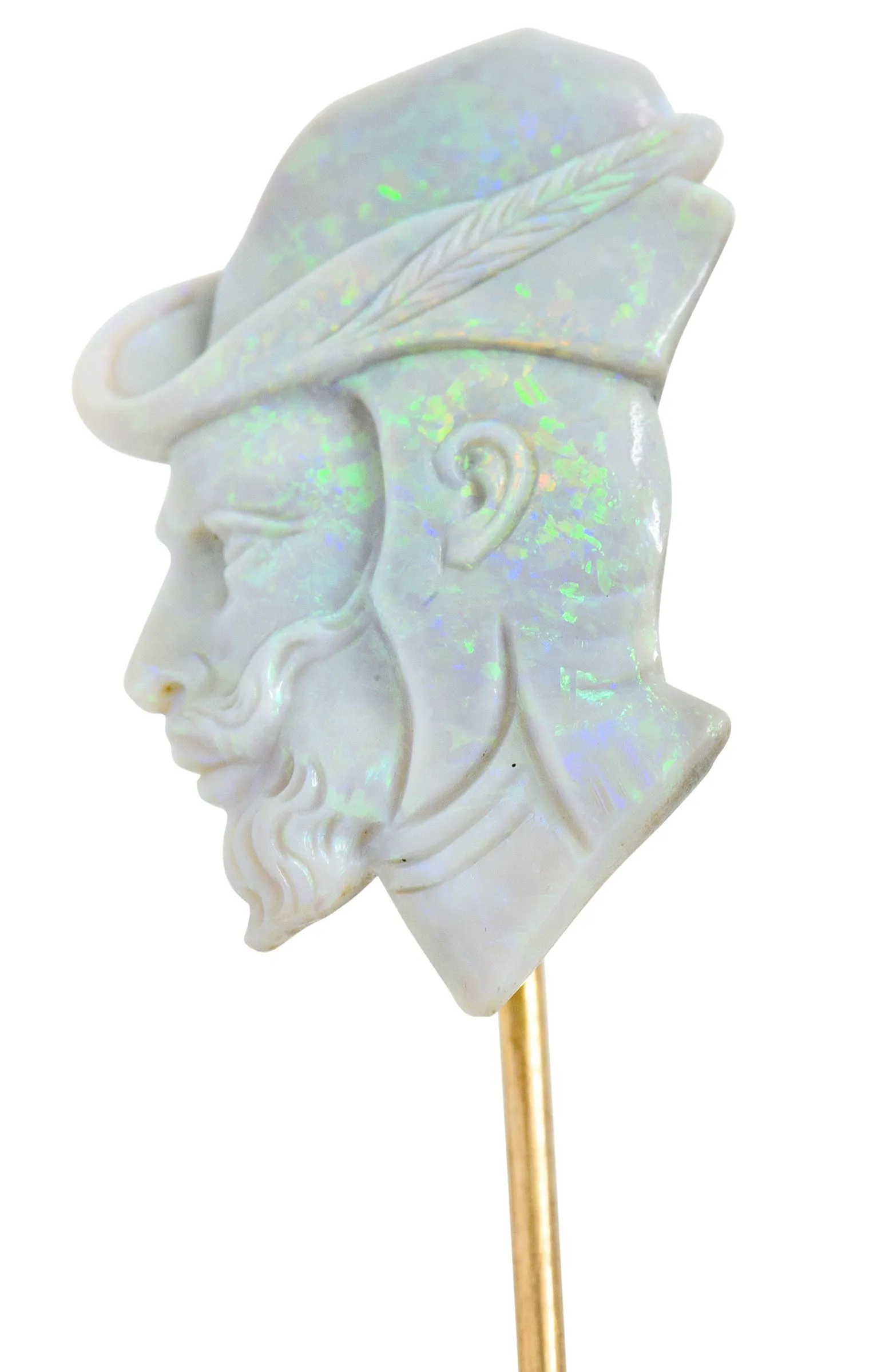 Edwardian Opal 14 Karat Gold Carved Cameo Derby Stickpin