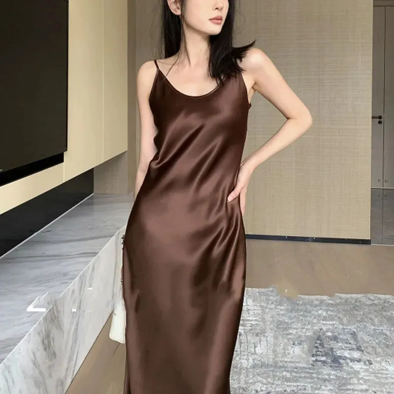 Elegant Simplicity U-neck Diagonal Cut Dress Solid Color Sling