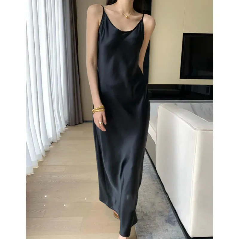 Elegant Simplicity U-neck Diagonal Cut Dress Solid Color Sling