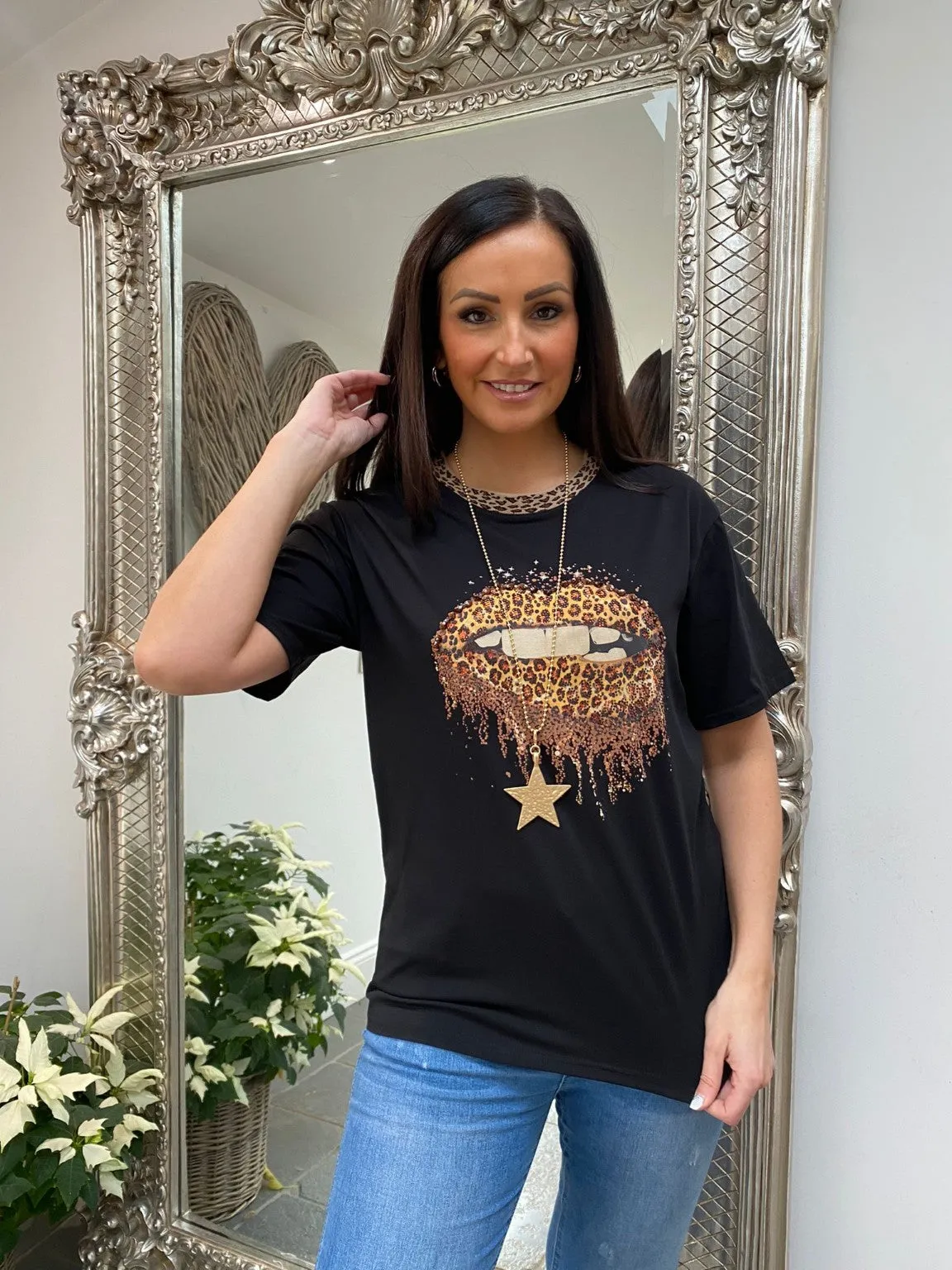 Embellished Leopard Lips Tee Bea