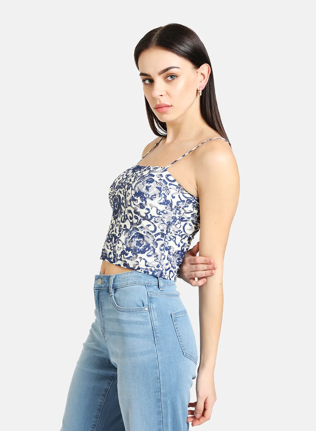 Floral Print Lace Crop Top