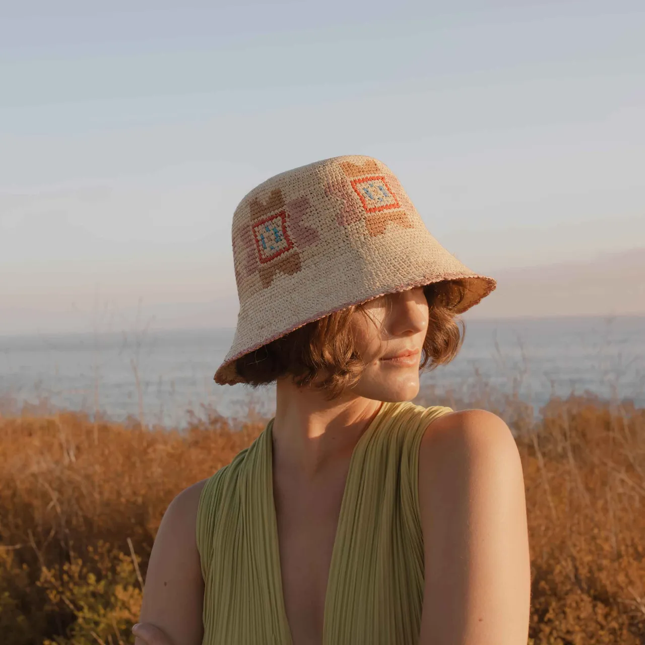 Freya Reya Crochet Bucket Hat, Natural