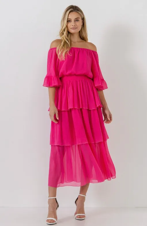 Fuchsia Layer Midi Dress