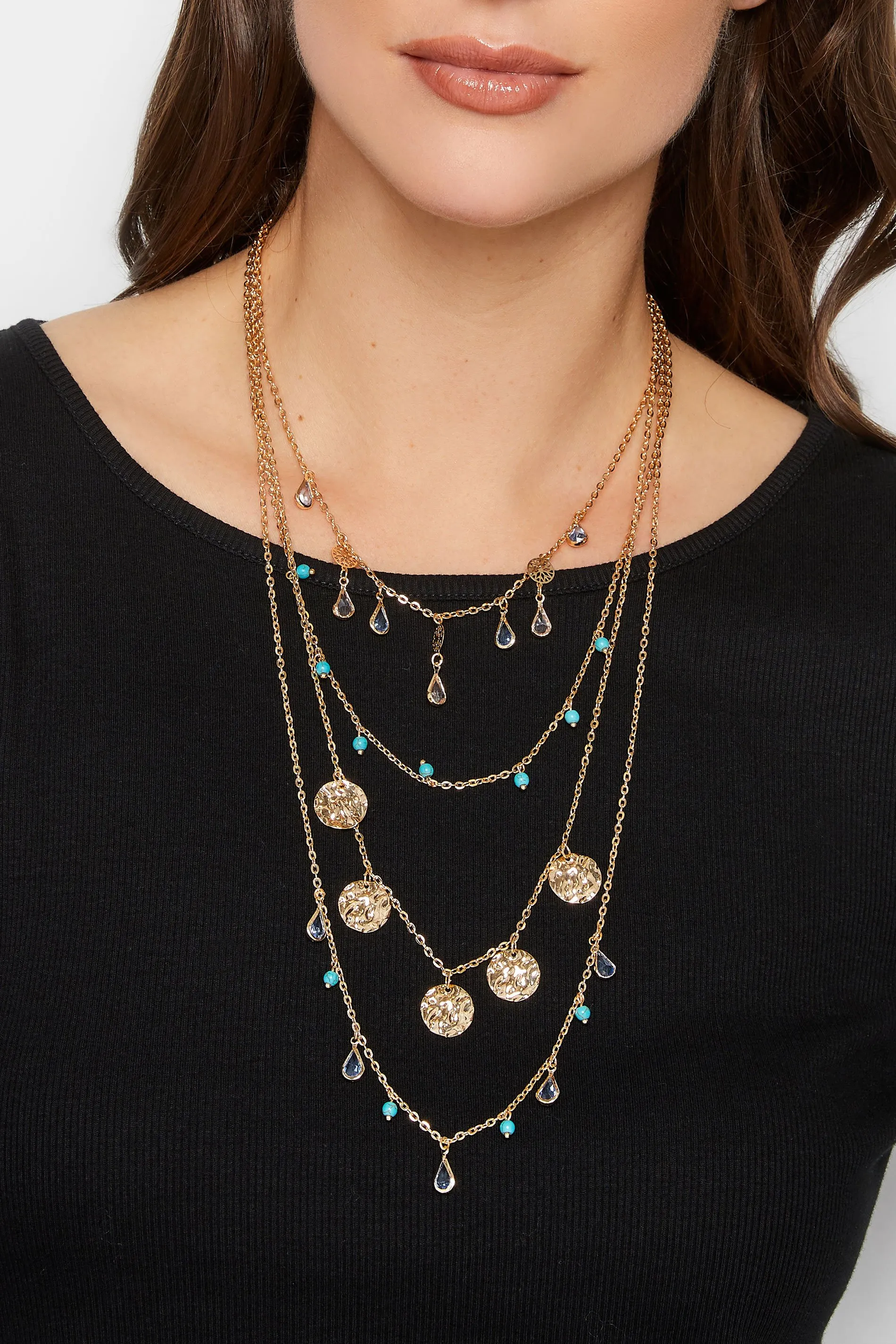 Gold & Blue Multi Layer Disc Necklace