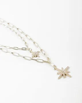 Gold Starburst Multi Layer Link Chain Necklace