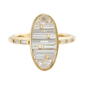 Golden Vessel Engagement Ring with Half Moon and Baguette Diamonds