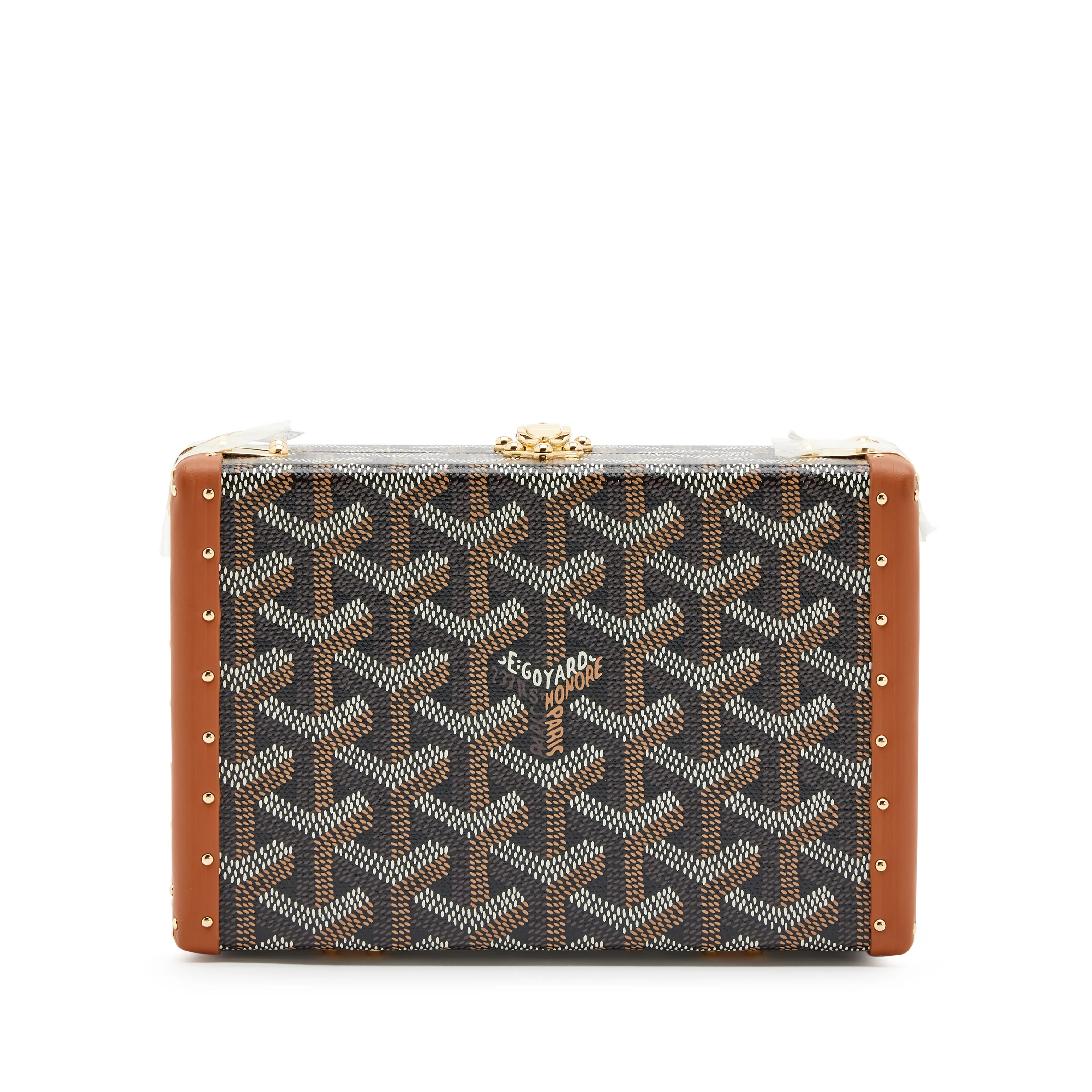 Goyard Black and Tan Goyardine Coated Canvas Minaudière Trunk Bag Gold Hardware, 2024