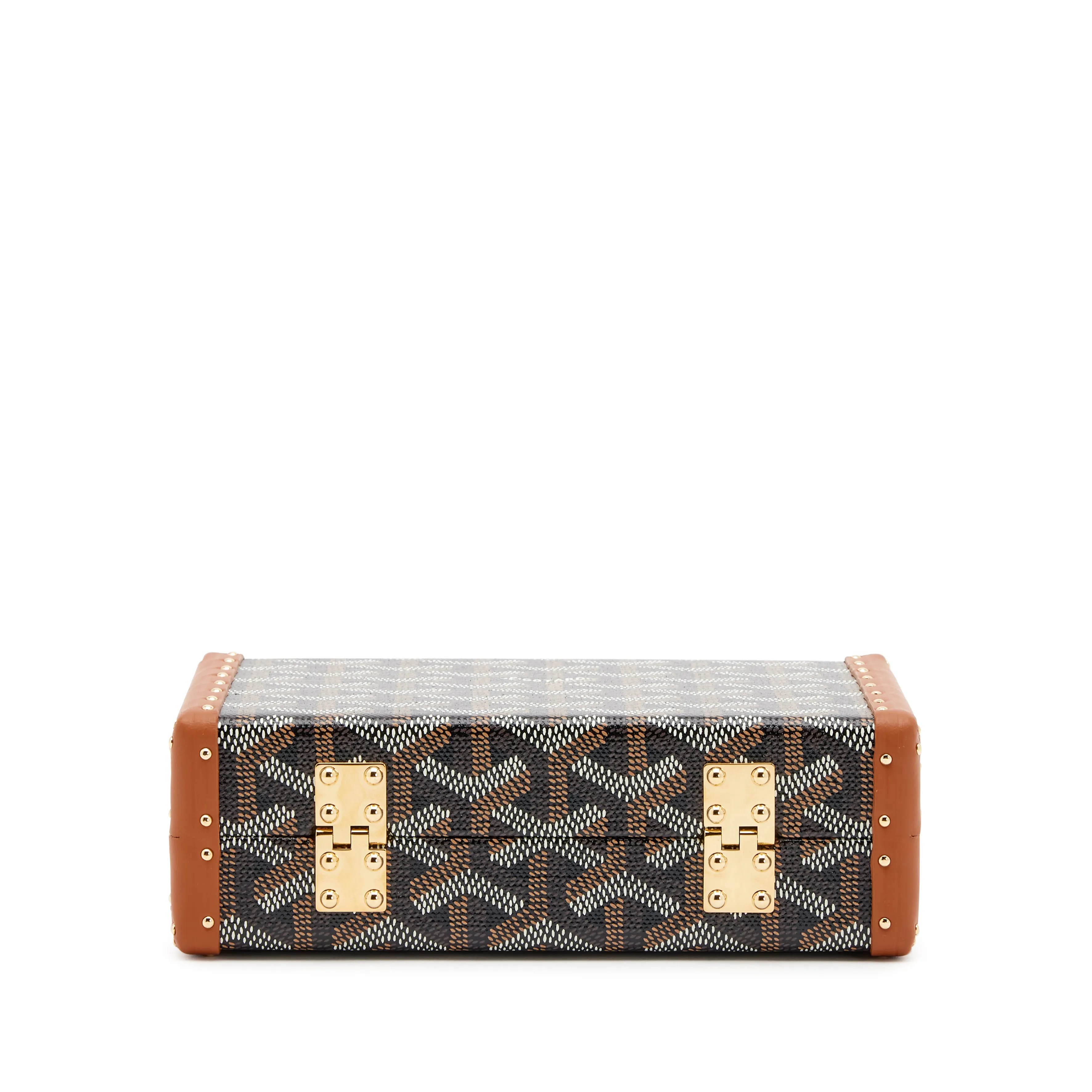 Goyard Black and Tan Goyardine Coated Canvas Minaudière Trunk Bag Gold Hardware, 2024