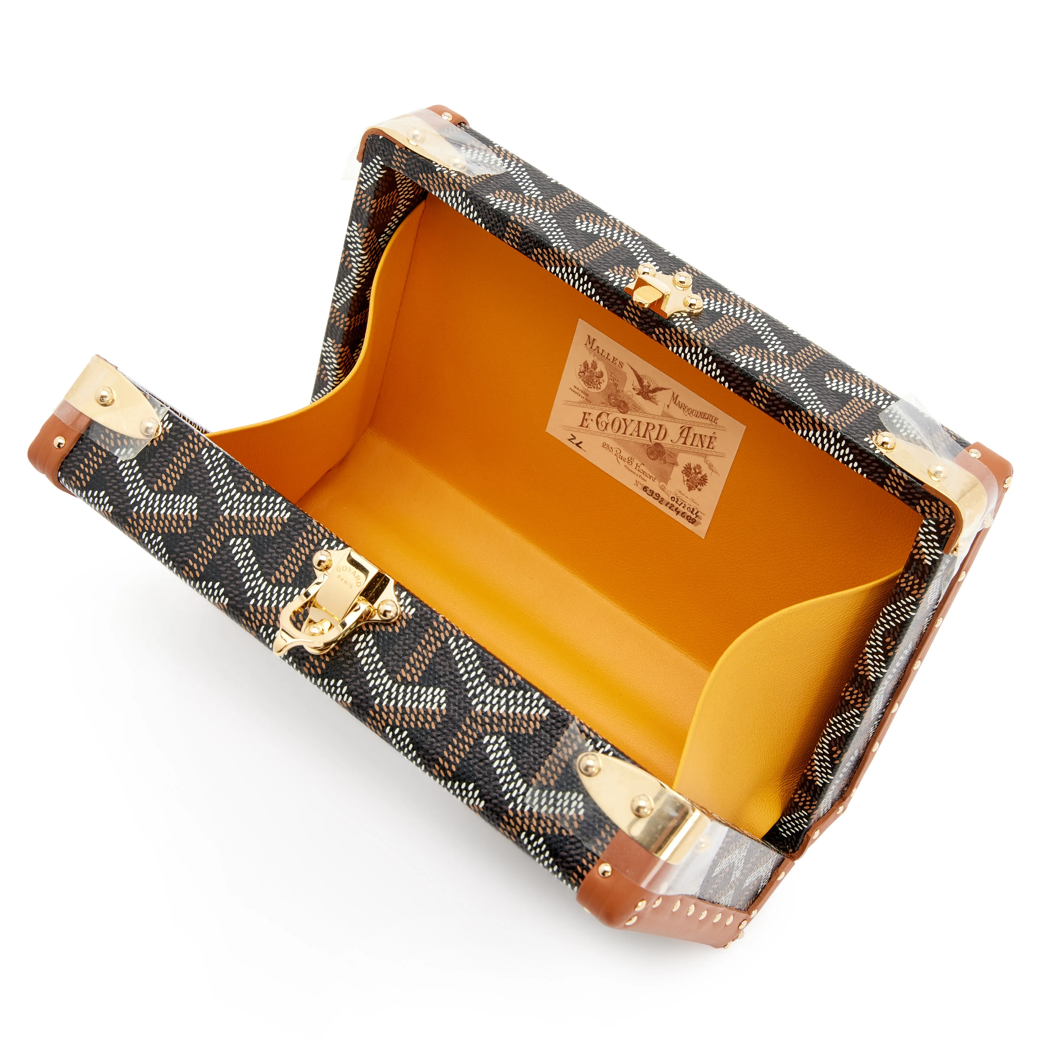 Goyard Black and Tan Goyardine Coated Canvas Minaudière Trunk Bag Gold Hardware, 2024