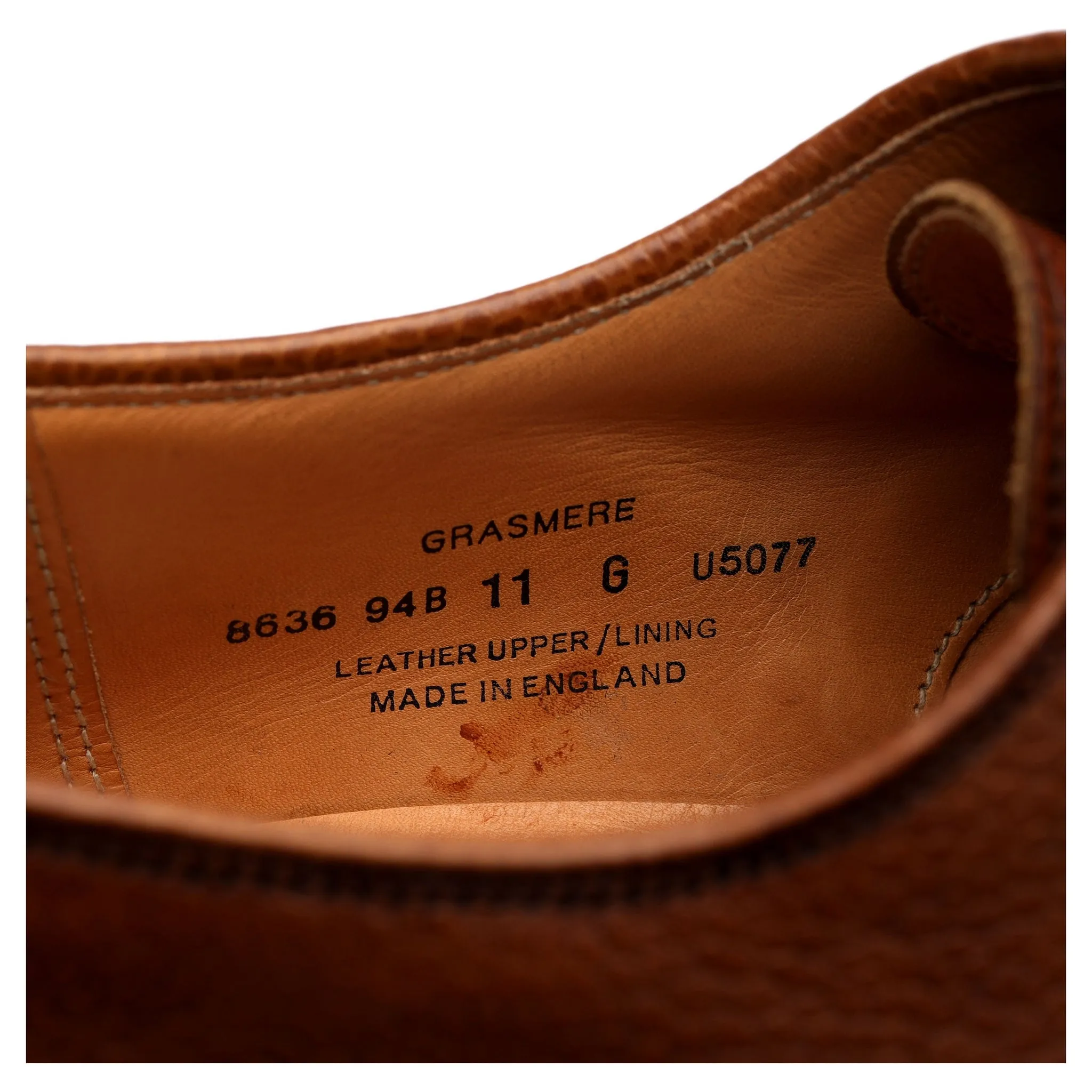 'Grasmere' Tan Brown Grain Leather Derby UK 11 G