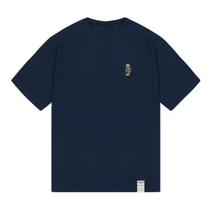 GRAVER  |[GRAVER]BLUE BEANIE DOG EMBROIDERY STRIPER SHORT SLEEVED TEE