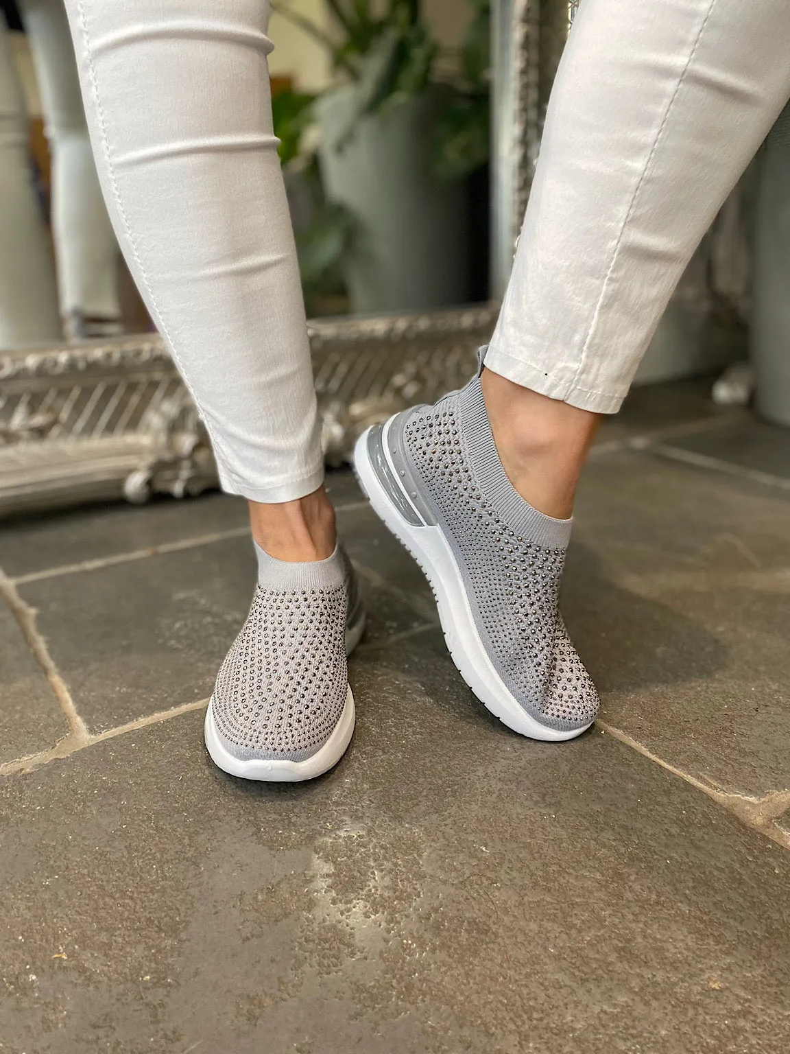 Grey Diamante Krystal Trainers