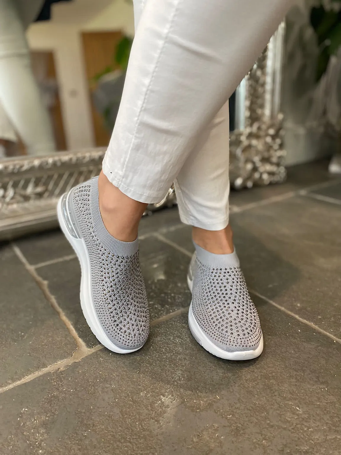 Grey Diamante Krystal Trainers