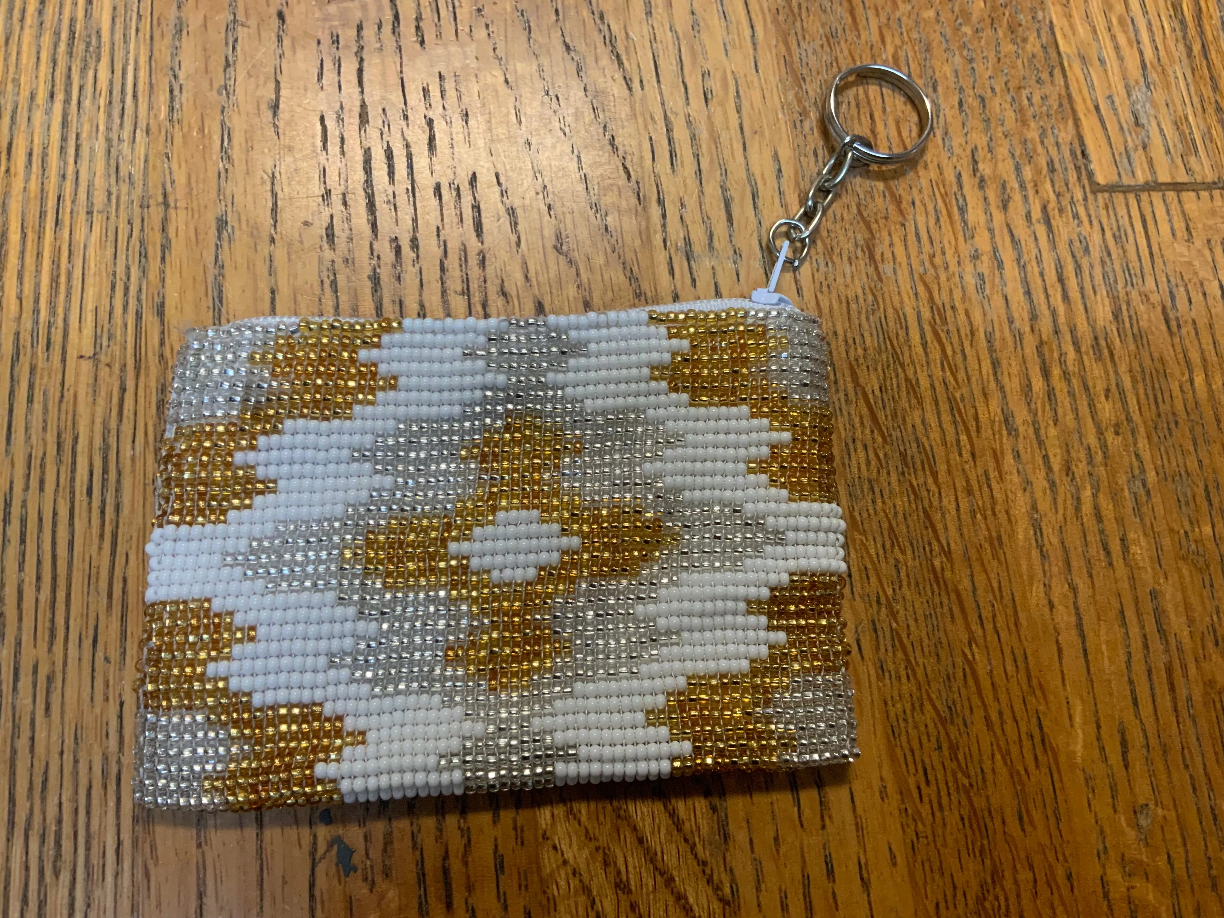 Guatemalan handcrafted glass seed bead change purse with attached key ring.  BZ406