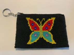 Guatemalan Pictoral handcrafted glass bead change purse with key ring.