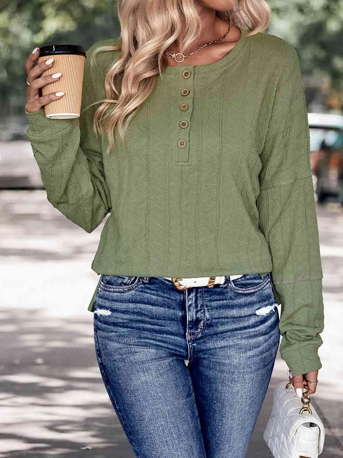 Half-Button Round Neck T-Shirt