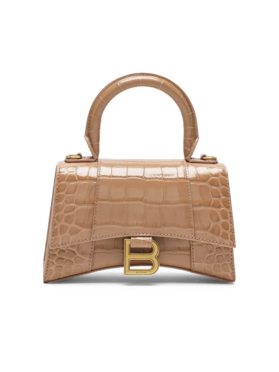 Hourglass XS Handbag Crocodile Embossed in Beige