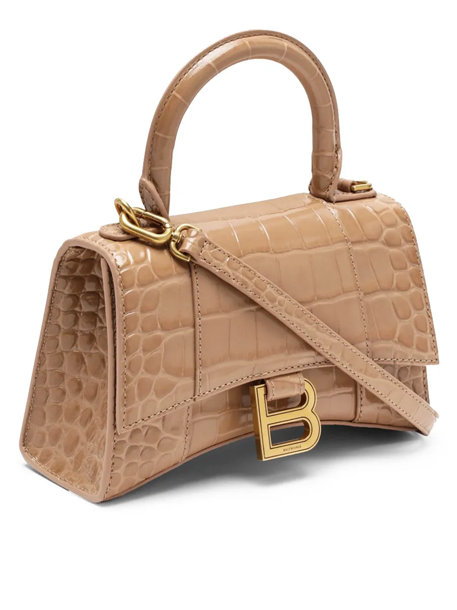 Hourglass XS Handbag Crocodile Embossed in Beige