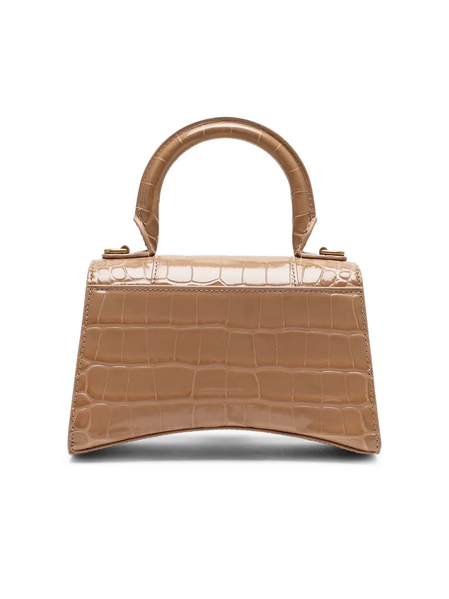 Hourglass XS Handbag Crocodile Embossed in Beige