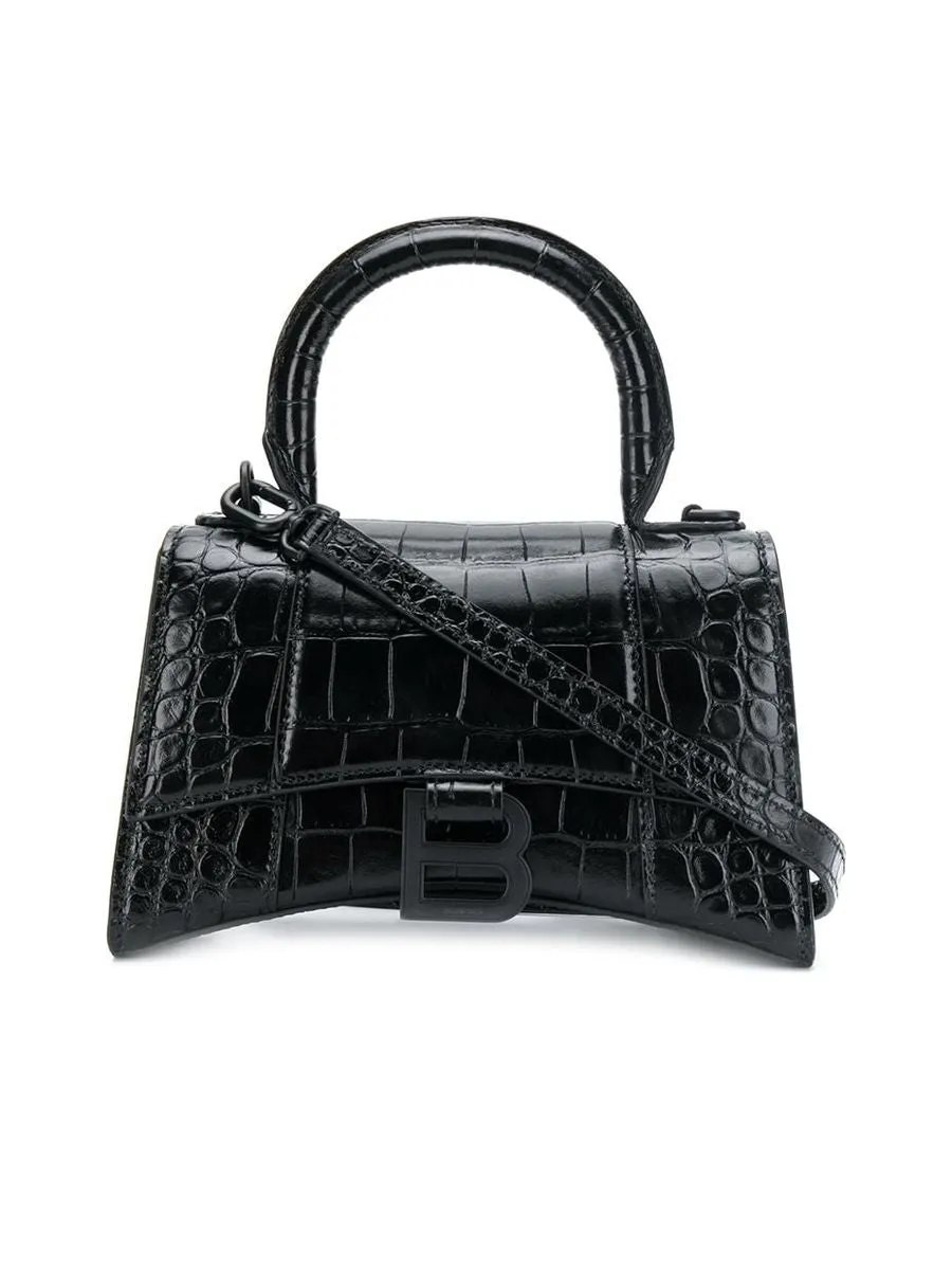 Hourglass XS Handbag Crocodile Embossed in Black