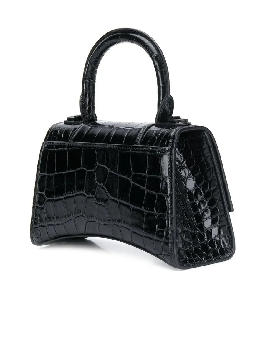 Hourglass XS Handbag Crocodile Embossed in Black