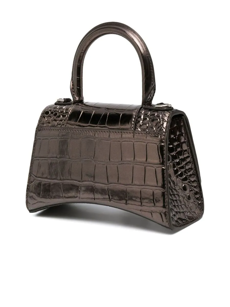 Hourglass XS Handbag Metallized Crocodile Embossed in Bronze