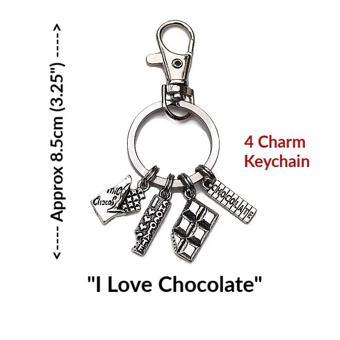 'I LOVE CHOCOLATE'   3 or 4 Charm KEYCHAINS