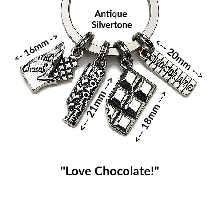 'I LOVE CHOCOLATE'   3 or 4 Charm KEYCHAINS