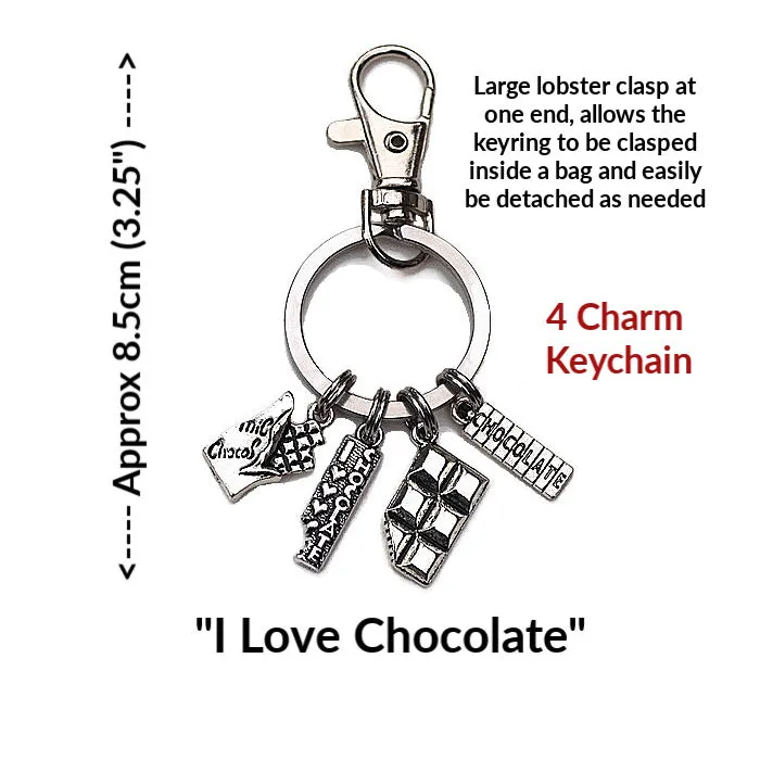 'I LOVE CHOCOLATE'   3 or 4 Charm KEYCHAINS