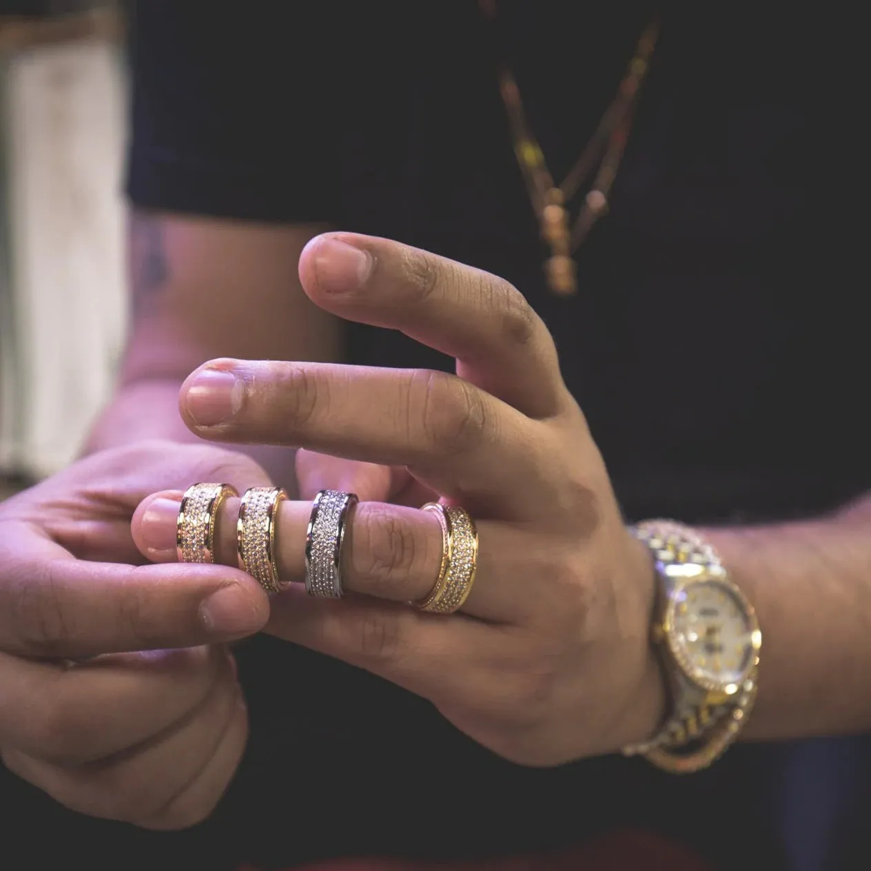 Iced Out 18K Gold Plated Triple Row Eternity Ring | Golden Gilt