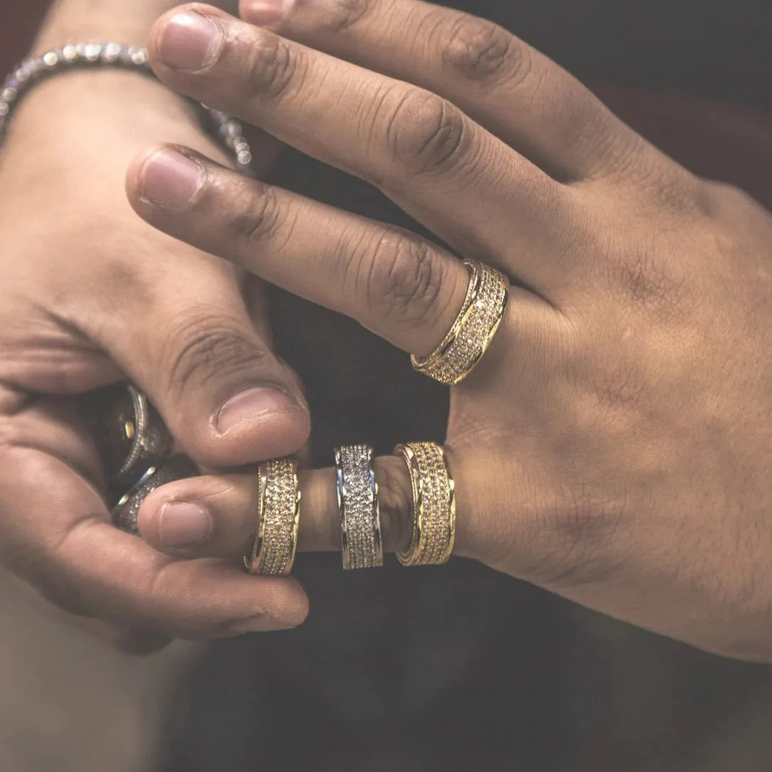 Iced Out 18K Gold Plated Triple Row Eternity Ring | Golden Gilt