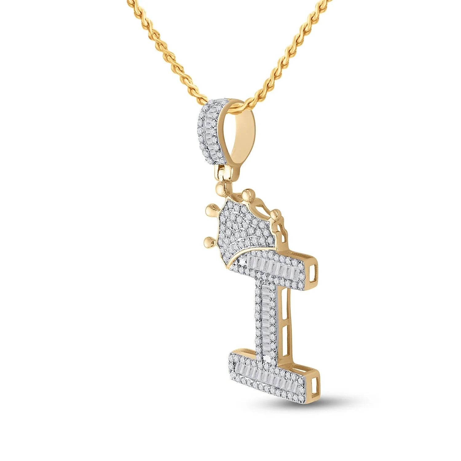 Keene Jewelers 10kt Yellow Gold Mens Baguette Diamond Crown I Letter Charm Pendant 5/8 Cttw