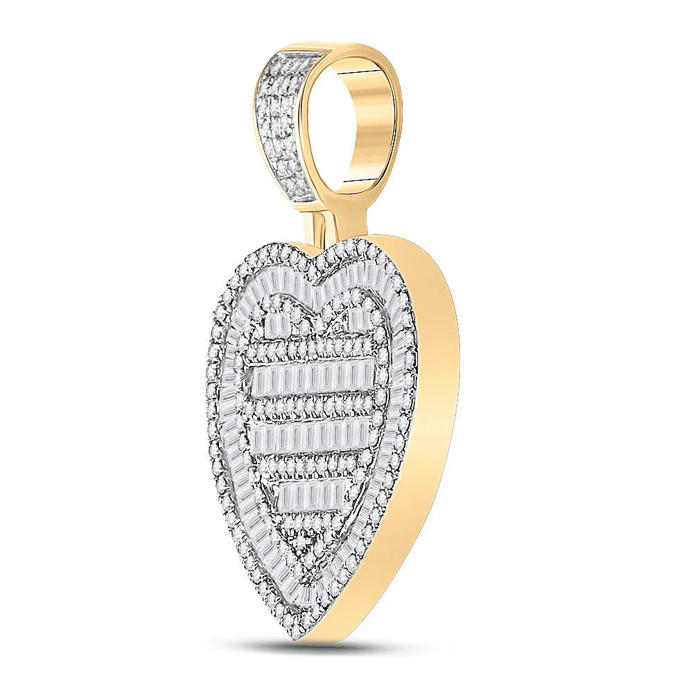 Keene Jewelers 10kt Yellow Gold Mens Baguette Diamond Heart Charm Pendant 1-1/3 Cttw