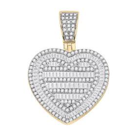 Keene Jewelers 10kt Yellow Gold Mens Baguette Diamond Heart Charm Pendant 1-1/3 Cttw