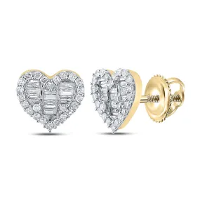 Keene Jewelers 10kt Yellow Gold Womens Baguette Diamond Heart Earrings 1/2 Cttw