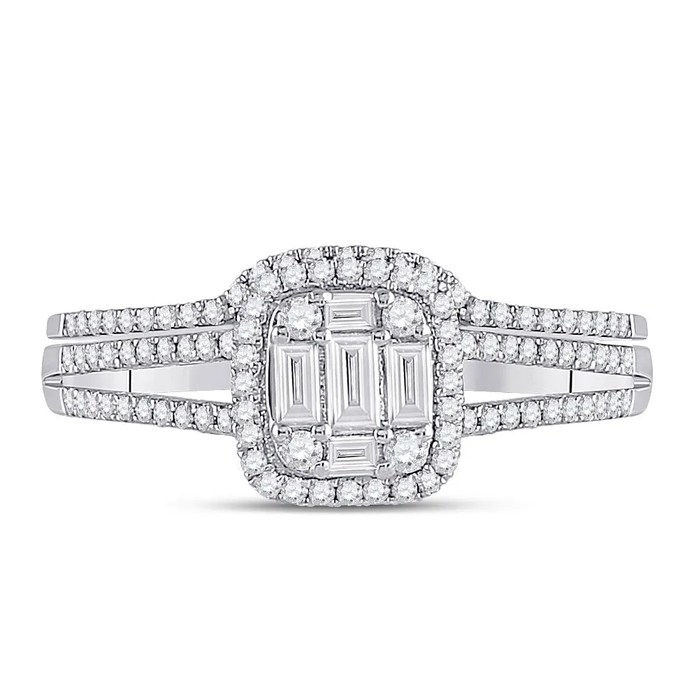 Keene Jewelers 14kt White Gold Baguette Diamond Bridal Wedding Ring Band Set 1/2 Cttw