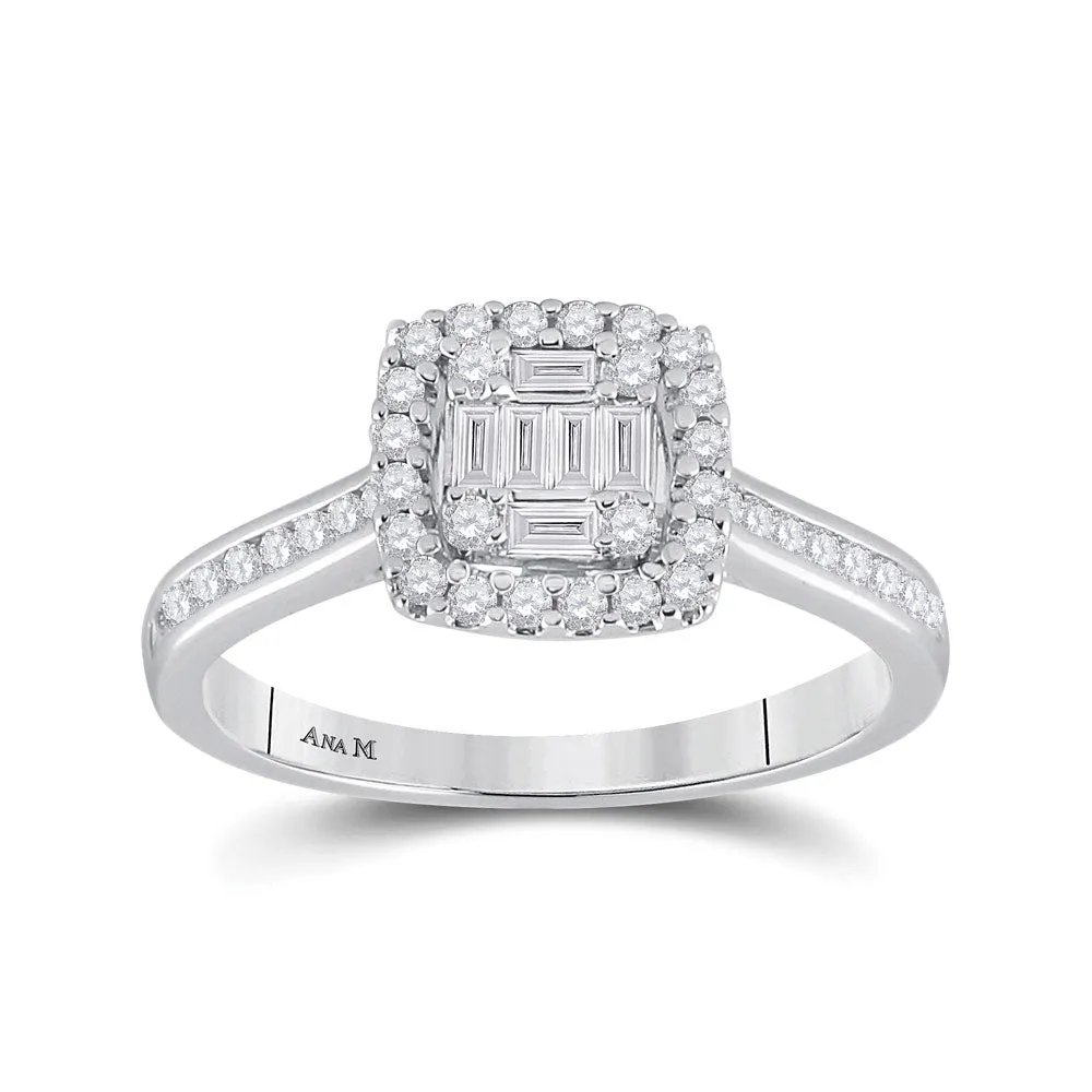 Keene Jewelers 14kt White Gold Baguette Diamond Cluster Bridal Wedding Engagement Ring 1/2 Cttw