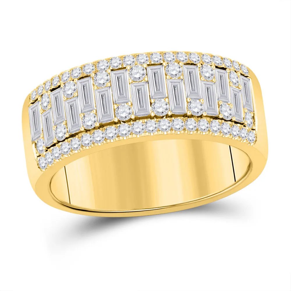 Keene Jewelers 14kt Yellow Gold Mens Baguette Round Diamond Band Ring 1-1/4 Cttw