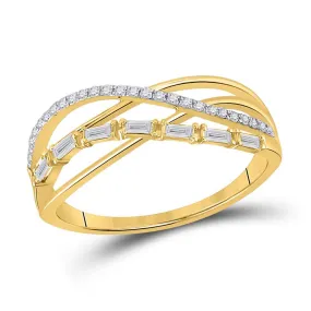 Keene Jewelers 14kt Yellow Gold Womens Baguette Round Diamond Crossover Band Ring 1/4 Cttw