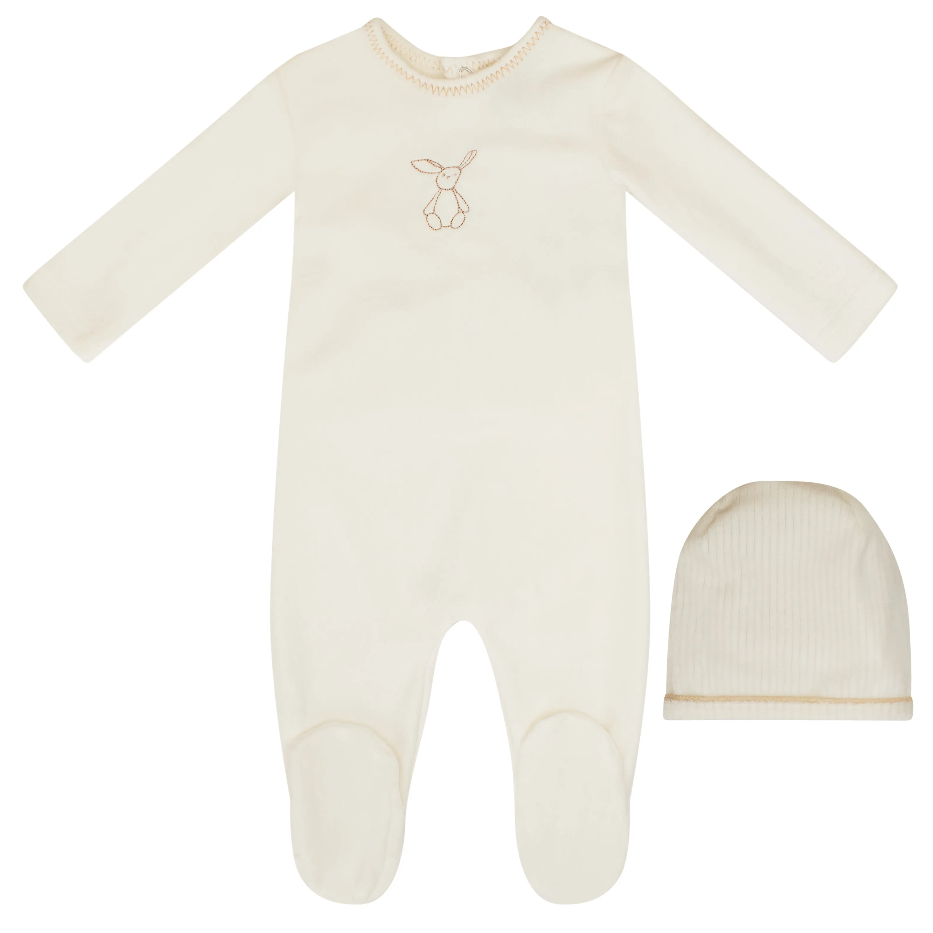 Kipp Baby Sand Bunny Velour Stretchie and Beanie